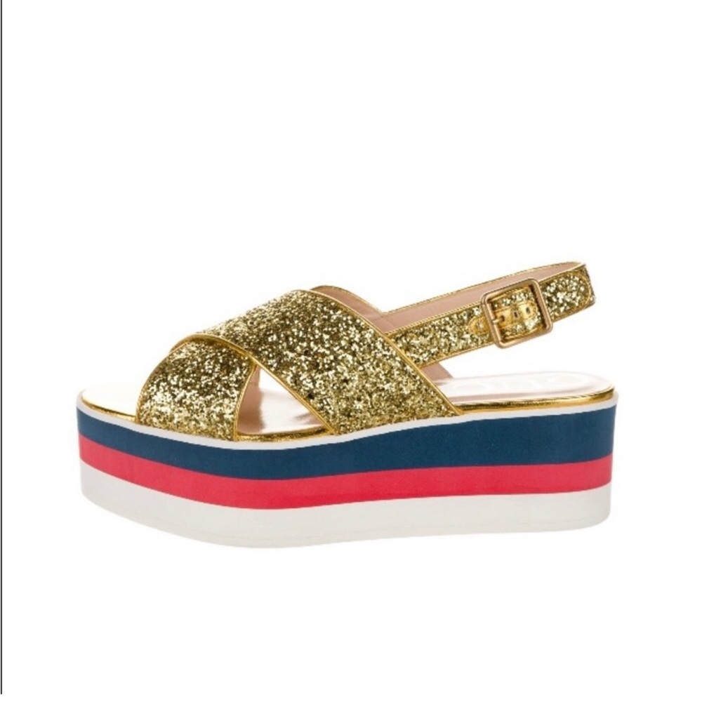 Gucci glitter platform wedge sandals sz 36.5